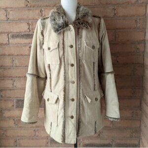 Ellabee 100% cotton corduroy faux fur trim jacket